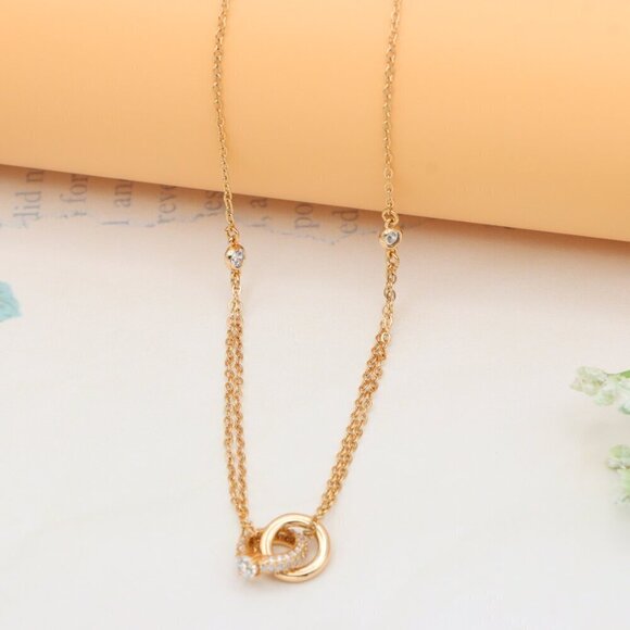 Elegant Rose Gold Pendant Necklace with Dual Ring Design, XPNL0349 - Picture 7 of 13